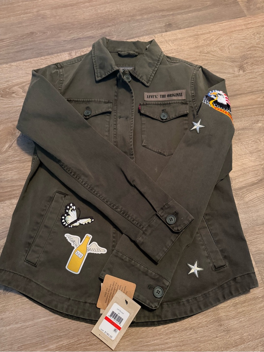 Levi's Olive Green Embroidered Patch Jean Jacket